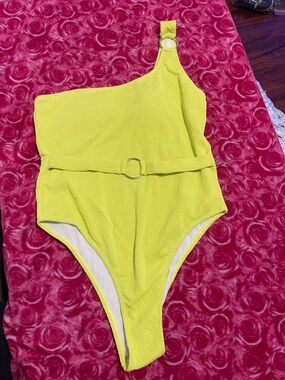 Kids One-Piece Swimsuit - Neon Yellow One-Shoulder with Belt
